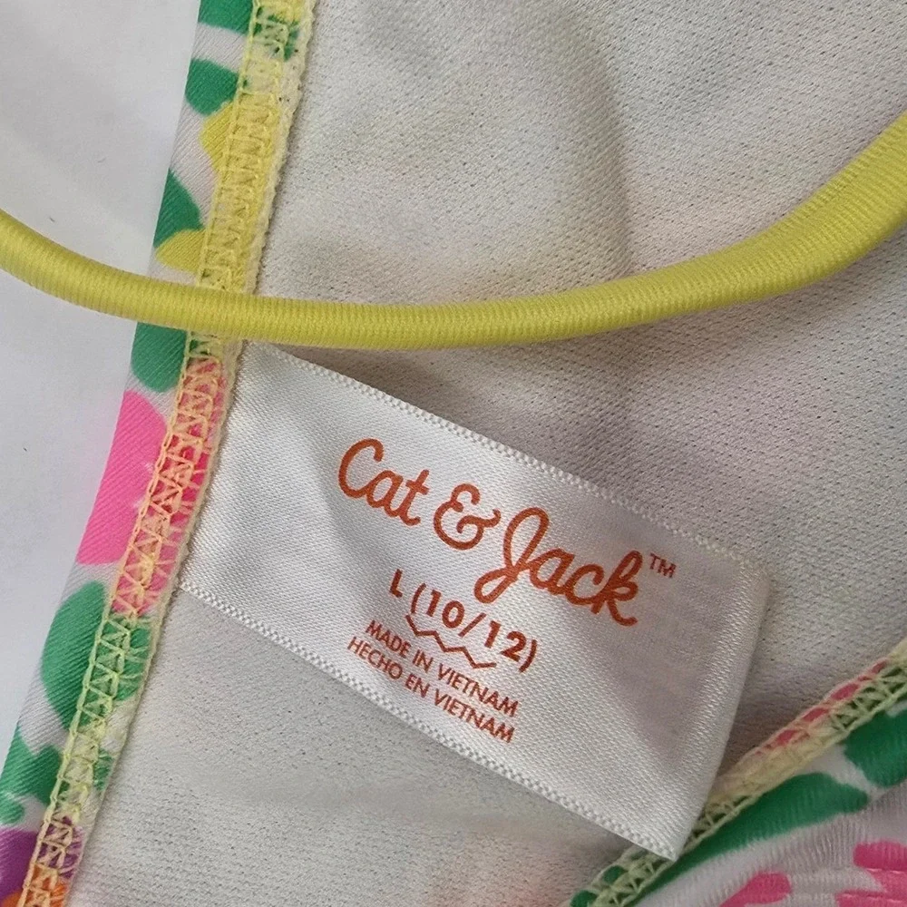 Cat & Jack Girls Floral One Piece Swimsuit Size L 10/12 UPF 50+ Pink Yellow NWT